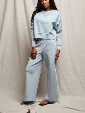 Perfect White Tee Light Blue Top & Wide-Leg Lounge Pants NWT